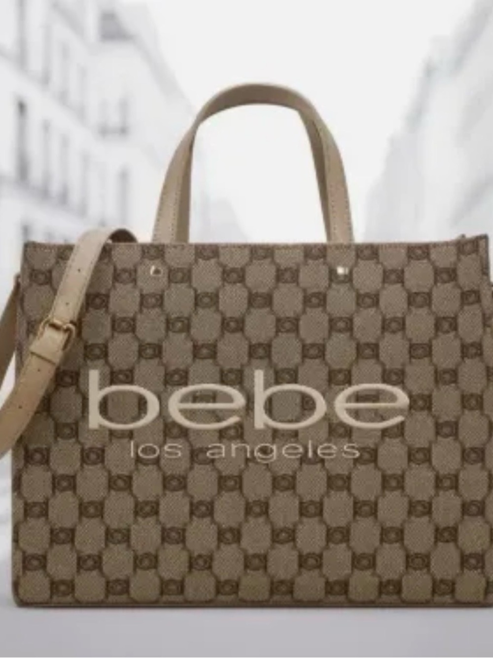 BEBE Tatulla Jacquard Tote- Beige